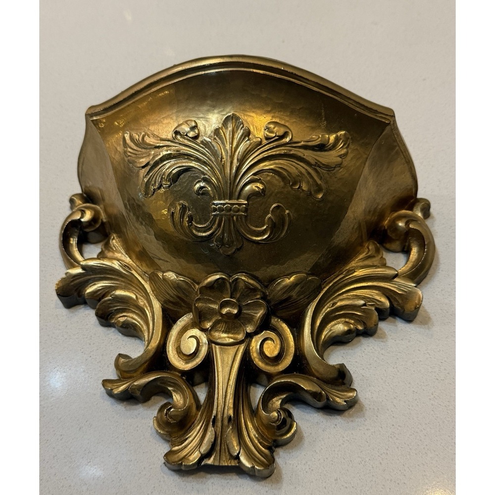 Vtg 1978 Homco Gold Plastic‎ Wall Pocket Shelf Resin Planter Hollywood Regency